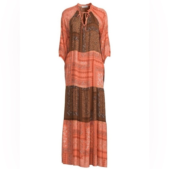 Renee C - Color-block Boho Tiered Three Quarter Sleeve Maxi Dress Small - Picture 3 of 13